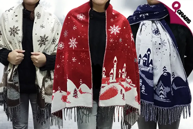 From QR39 Stay Warm This Festive Season with Christmas Themed Shawls - Choose from 3 Beautiful Colors! (Up to QR138 Value)